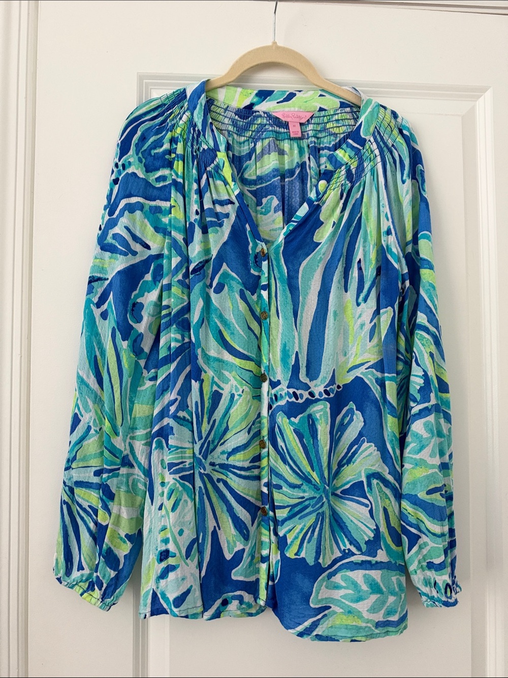 Lilly Pulitzer Blue & Green Floral Blouse Med